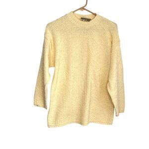 Vtg 70s Sasson Knit Sweater Yellow Crew Floral Size M USA